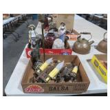 PAIR BRASS WALL SCONCES & FIGURAL LAMP