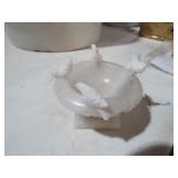 ANTIQUE ALABASTER MARBLE BIRDBATH W/ CARVED DOVES