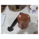 VTG COPPER BOX W/ LID & LEATHER TRUNK HANDLES