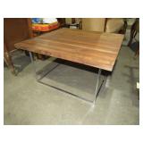 MID CENTURY CHROME BASE W/ WOOD TOP TBL