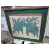 FRAMED EGYPTIANS RIDING ON ELEPHANTS