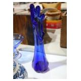 VINTAGE MID CENTURY COBALT SWUNG VASE 10'