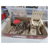 HANDMADE TIN CHAIR PIN CUSHION, WOOD CHAIR, COPPER