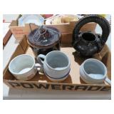 COLL. CHEESE CROCK, BASKET & VTG MUGS