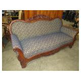 WOOD CARVED BLUE FABRIC SOFA