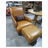 ETHAN  ALLEN LEATHER ARM CHAIR W/ OTTOMAN