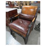 LEATHER SNAKESKIN & WOOD CARVED ARM CHAIR