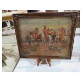 VTG OAK FRAME NATIVE AMERICAN PRINT W/ EASEL