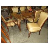 BEAUTIFUL ORNATE CARVED W/ INLAY DINING TBL W/(8)