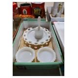 FENTON MILK GLASS BELL, ASHTRAYS, DECORATIVE DISH