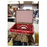 EDDIE BAUER WICKER PICNIC BASKET W/ DISHES