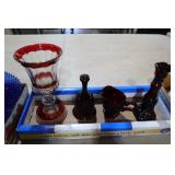 VTG RUBY RED CRANBERRY & CLEAR PEDESTAL VASE