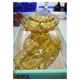 AMBER HAZEL ATLAS DIVIDED PEDESTAL DISH