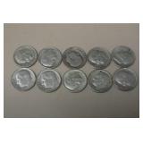 (10) ROOSEVELT DIMES VARIOUS DATES & MM 90%