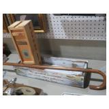 CANE & TWO WOOD BOXES
