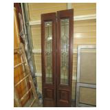 PAIR LEADED GLASS WINDOW LIGHTS MAHOGANY FRAMED