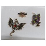 JEWELED FAIRY, DRAGON & BEE BROOCHES
