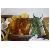 2 COCA COLA GLASSES & 5 AMBER GLASSES