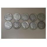 (10) ROOSEVELT DIMES VARIOUS DATES & MM 90%