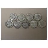 (9) ROOSEVELT DIMES VARIOUS DATES & MM 90%