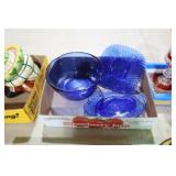 COBALT BLUE BOWL AND 2 COBALT DISHES