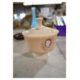 VINTAGE WESTMORELAND ALMOND CAMEO JAR W/ LID