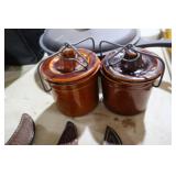 2 POTTERY CROCK CANNISTERS