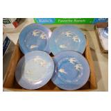 4 VTG JAPANESE BLUE LUSTERWARE DESSERT PLATES