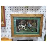 FRAMED SHADOWBOX DOG SHOOTING POOL