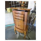 OAK JEWELRY CABINET W/ CONTENTS