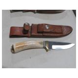 NICE BONE HANDLED FIXED BLADE KNIFE WITH SHEATH