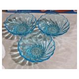 (3) HAZEL ATLAS BLUE SWIRL GLASS BOWLS