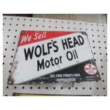 METAL WOLFS HEAD MOTOR OIL ADV. SIGN