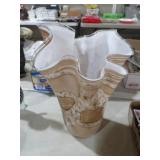 MURANO STYLE BROWN & BEIGE HANDKERCHIEF VASE