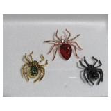 (3) JEWELED SPIDER BROOCHES