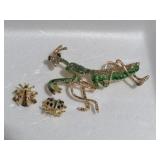 JEWELED PRAYING MANTIS & BEETLE BROOCHES