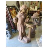 HEAVY CONCRETE LADY W/ BIRD BATH & URNS