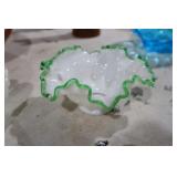 1950'S FENTON BEADED GREEN CREST COMPOTE