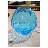 BLUE WAVES OPTIC GLASS VASE OR CANDLE HOLDER