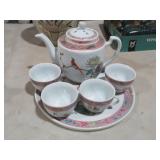 VTG CERAMIC ORIENTAL TEAPOT, CUPS & TRAY