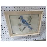 FRAMED BLUE JAY NEEDLEPOINT