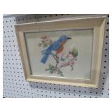 FRAMED RED BREASTED BLUEBIRD NEEDLEPOINT