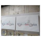 PAIR VTG 1939 ASTON MARTIN ATOM CARS ON CANVAS