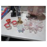 KINGS CROWN FLUTED PINK BOWL BRASS CANDLE HOLDER