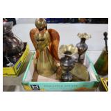 HANDMADE BRASS ANGEL, CANDLESTICKS, TRAY