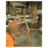 ANTIQUE ROCKER & (2) PAINTING EASELS