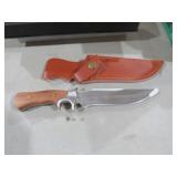 WOOD HANDLE  FIXED BLADE KNIFE W/ SHEATH