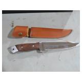 WOOD HANDLE FIXED BLADE HUNTING KNIFE W/ SHEATH