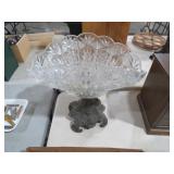 ORNATE METAL BASE CUT GLASS FRUIT BOWL