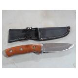 DAMASCUS STEEL WOOD HANDLE KNIFE W/ SHEATH